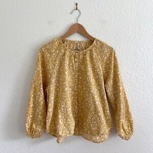 Outerknown Floral Mushroom Button Blouse Yellow White Organic Cotton Long Sleeve